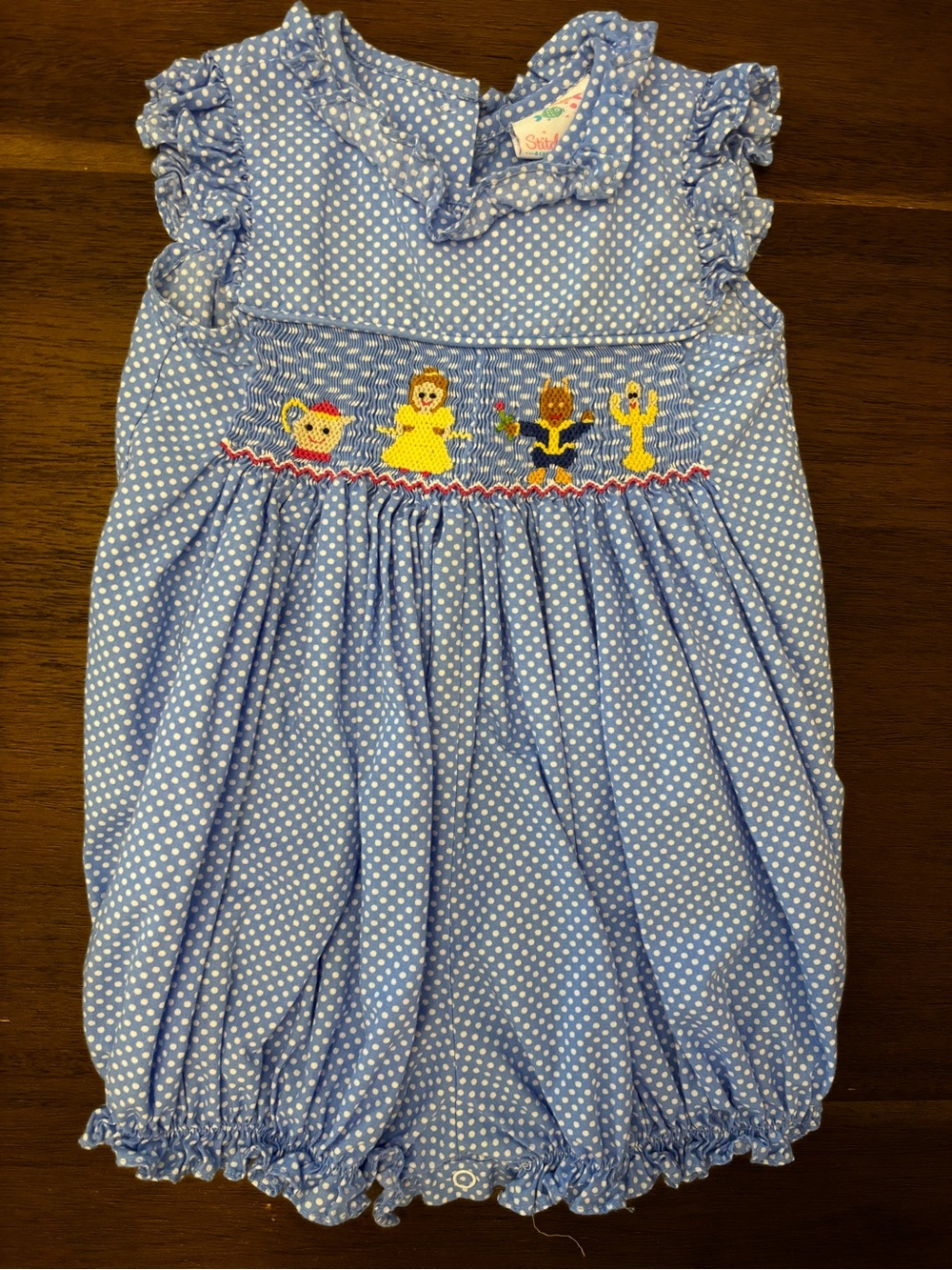 Blue Polka Dot Smocked One-Piece